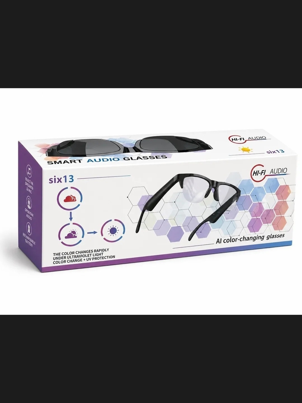 Black Smart Audio Color-Changing Glasses